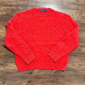 RALPH LAUREN Red Cable Knit Sweater Preppy Old Money - Women’s XL